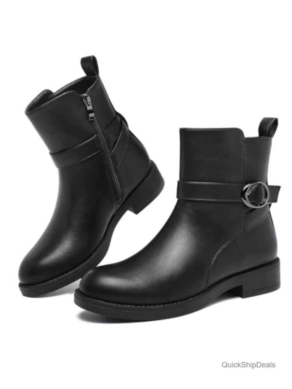 Women's Waterproof Ankle Boots Low Block Heel Zip Rain Booties Fall Winter
